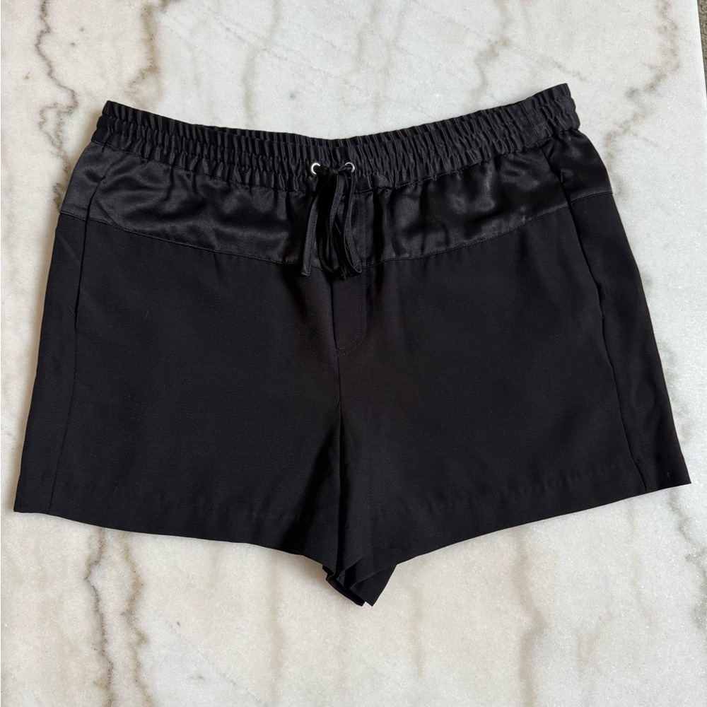 Metaphor Black Satin Trim Shorts with Drawstring Waistband